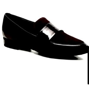 Marc Fisher black patent and suede Shaine loafer size 6.5